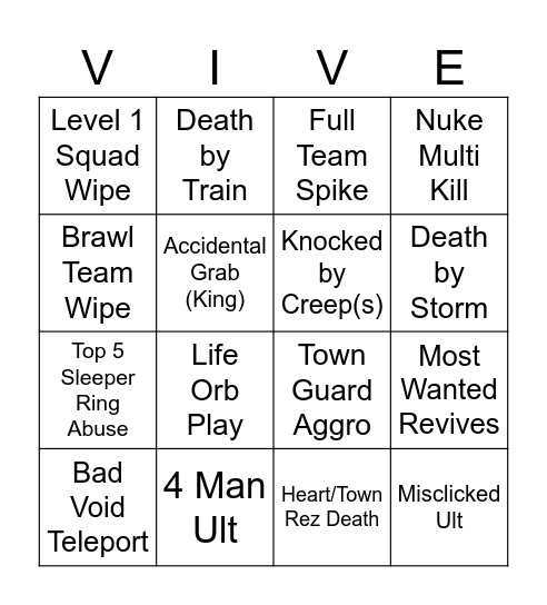 Supervive Bingo Card