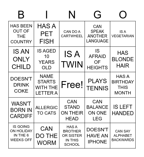 HUMAN SCAVENGER HUNT Bingo Card