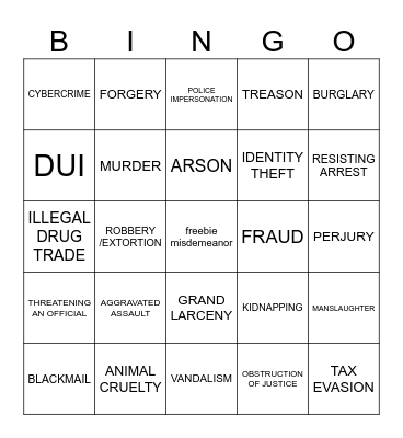 BLORBO FELONY BINGO Card