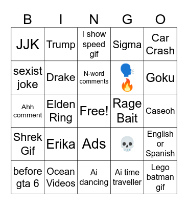 Youtube Bingo Card