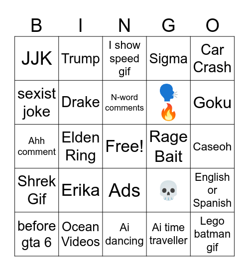 Youtube Bingo Card