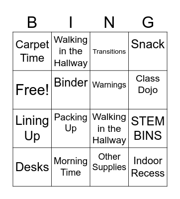 Classroom Expectations Bingo Card