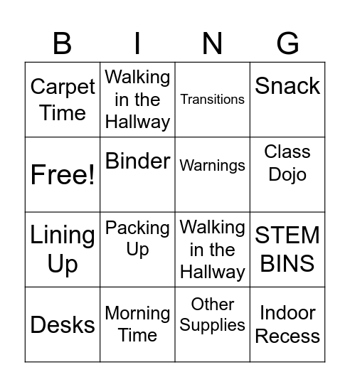 Classroom Expectations Bingo Card