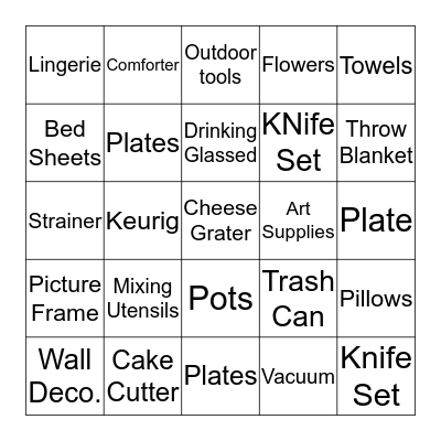 Tori's Bridal Shower Bingo Card