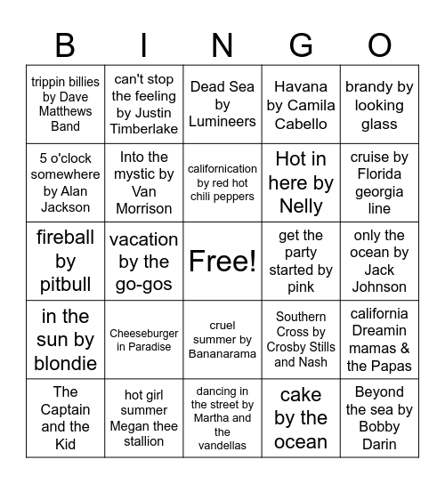 July Music Bingo Round 3 Bingo Card