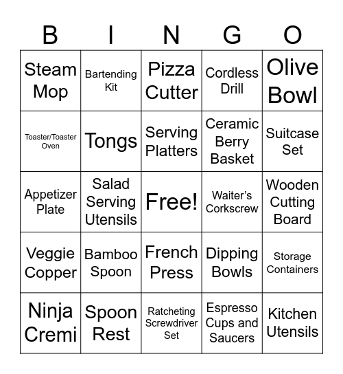 Bridal Bingo Card