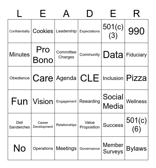 Bar Best Practices Bingo Card