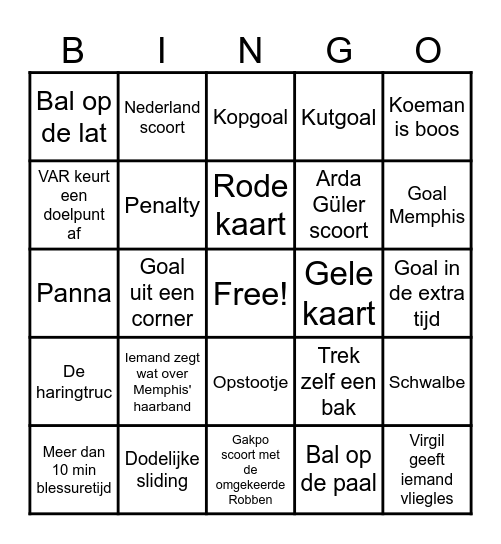 Nederland - Turkije Bingo Card