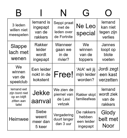 Kamp Bingo Card