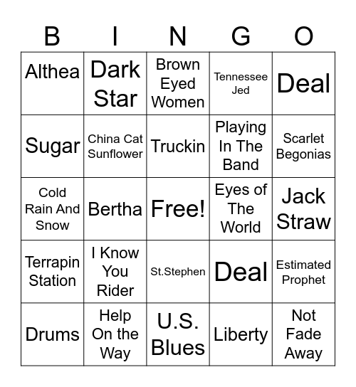 4th of July Dead and Co Bingo Card