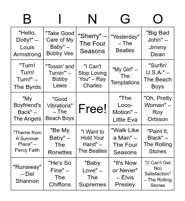 60's Hits! Bingo Card