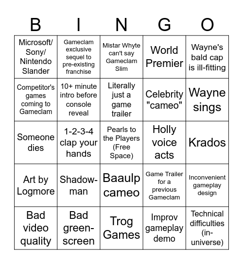 Gameclam Bingo Card