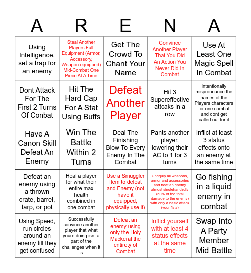 Metaworld Bingo 2 Bingo Card