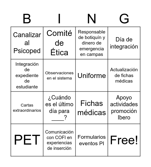 Tutores Bingo Card