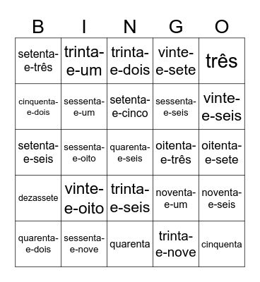 Números (1 a 100) em português! Bingo Card