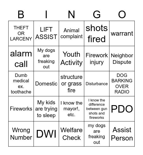 DISPATCH Bingo Card