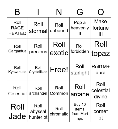 Sol's Rng bingo Card