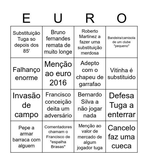 Europeu Portugal Bingo Card