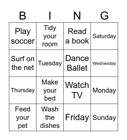 Unit 4 Bingo Card