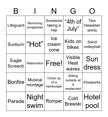 Summer Movie Bingo Card