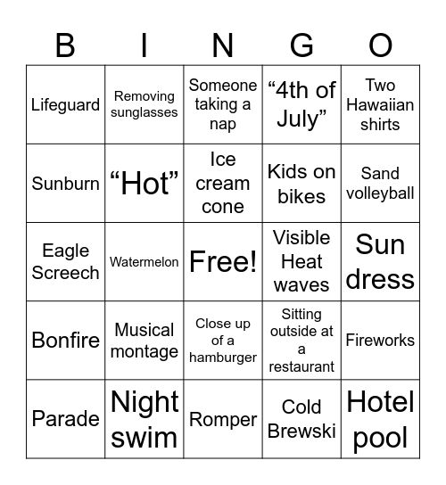 Summer Movie Bingo Card