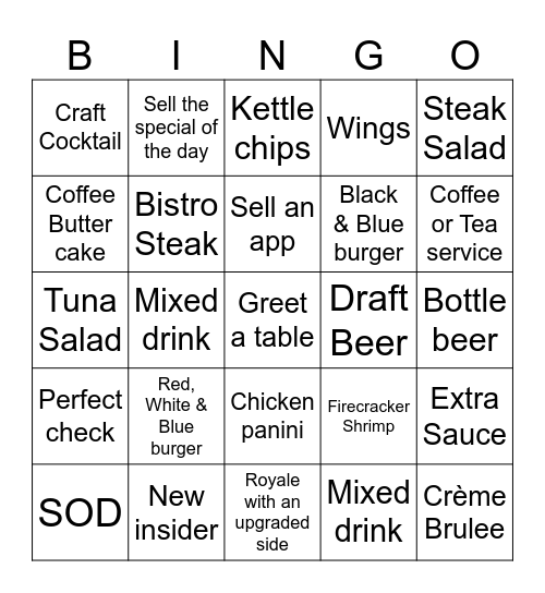 Fourth of July Bingo Card