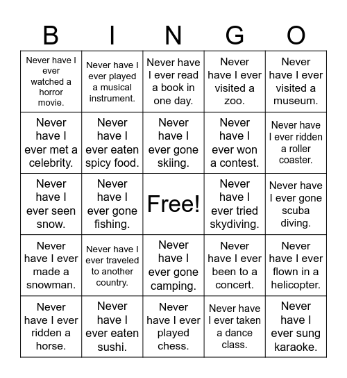 Have you? Bingo Card