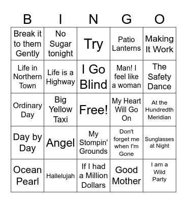 Canadian Music Bingo Card