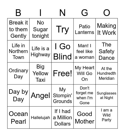 Canadian Music Bingo Card