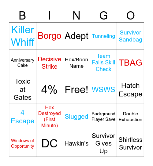 DEAD BY DAYLIGHT BINGO! Bingo Card