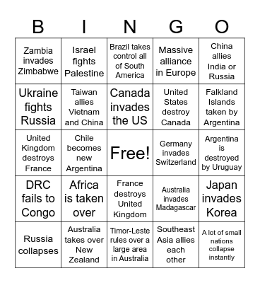 Ages Of Conflict Bingo Card