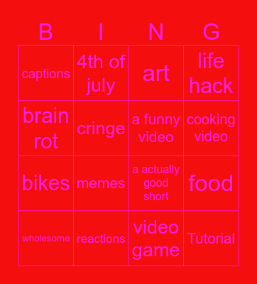 youtube scavenger Bingo Card