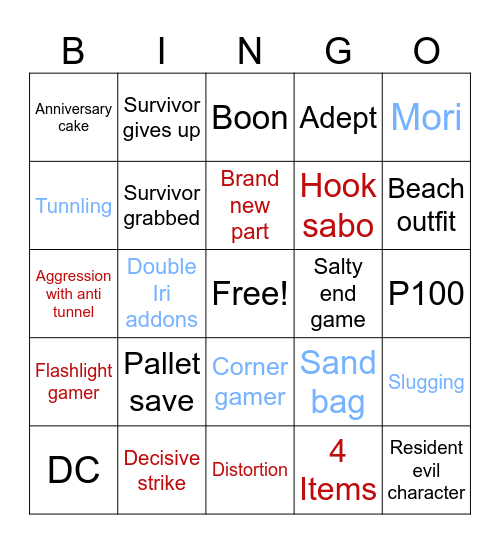 Dead By daylight Bingo Card