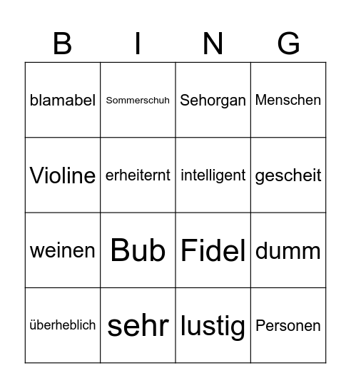Ricos Synonym Bingo Card