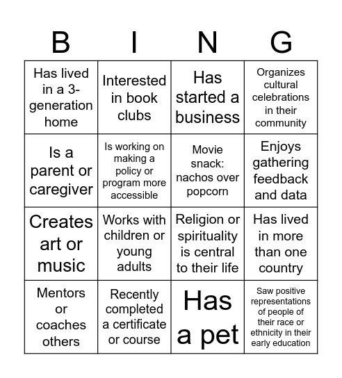 Diverse Human Bings Bingo Card