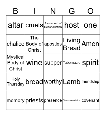 Eucharist Bingo! Bingo Card