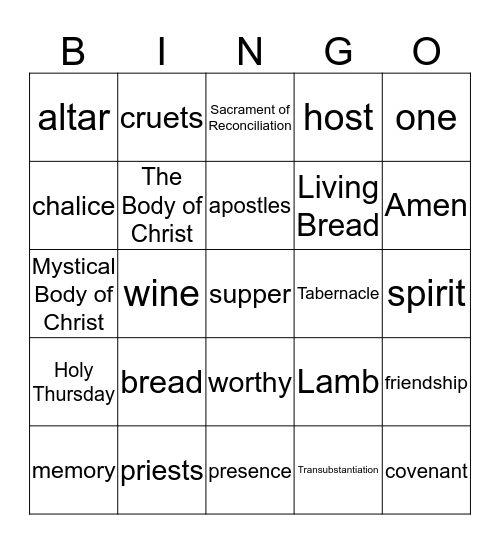 Eucharist Bingo! Bingo Card