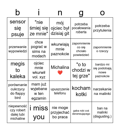 Michalina bingo Card