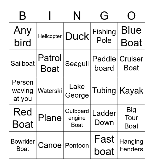 Lake Side Patio Bingo Card