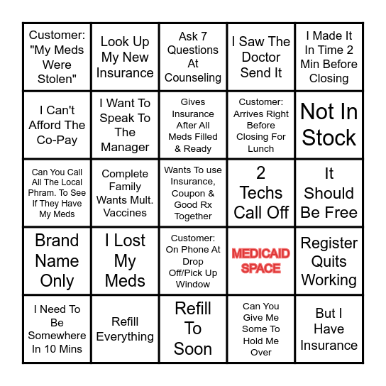 Pharmacy Bingo Card