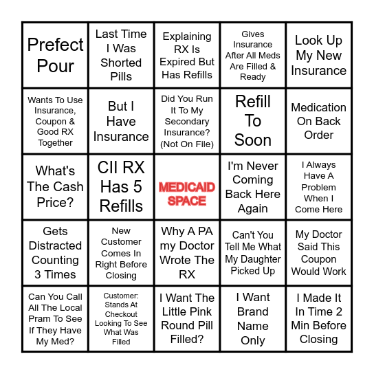 Pharmacy Bingo Card