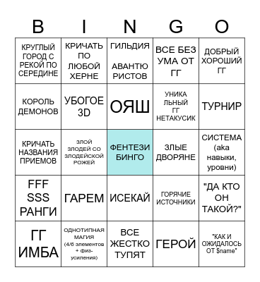 Fantasy anime bingo Card