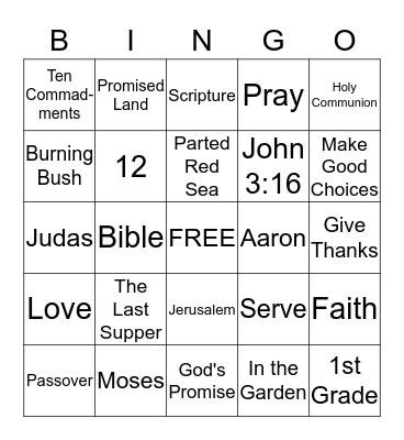 Sunday School Bible Bingo Card