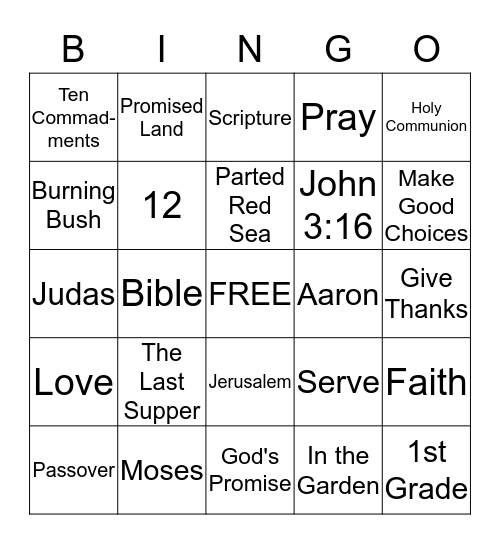 Sunday School Bible Bingo Card