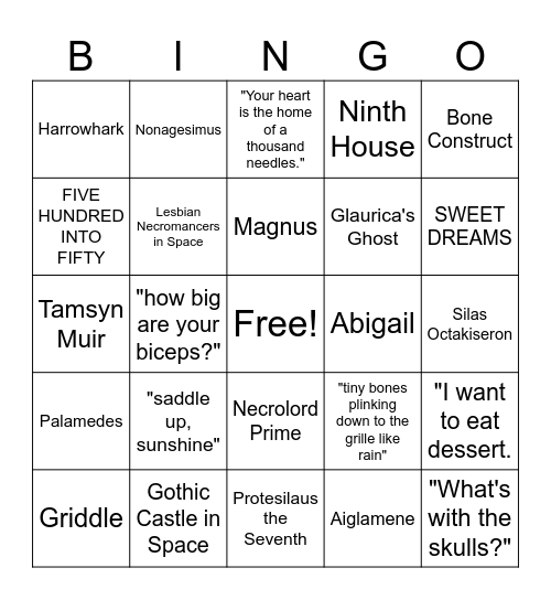 Gideon the Ninth Bingo Card