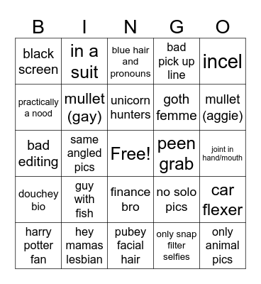 Tinder Bingo Card