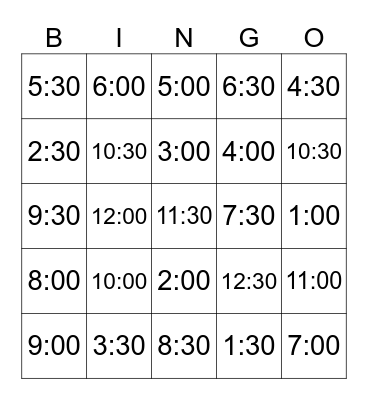 What Time is It? Bingo Card
