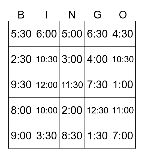 What Time is It? Bingo Card
