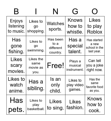 Get to Know You BINGO Card