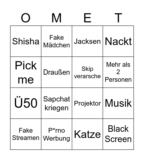 Ome.tv Bingo Card